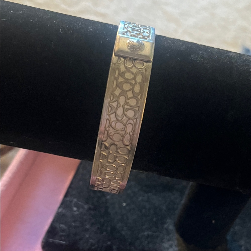 Coach Silver Tone Logo Patterned Bangle Bracelet - image 1